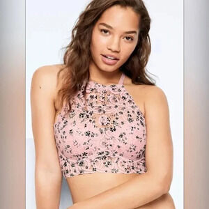 Victoria's Secret PINK Push-Up Lace Bralette - Pink black lace bralette Size: M